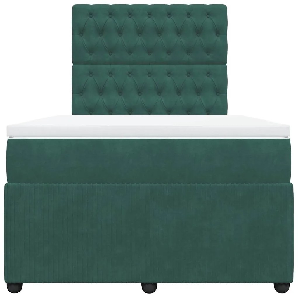 vidaXL Κρεβάτι Boxspring με Στρώμα Σκούρο Πράσινο 120x190εκ. Βελούδινο