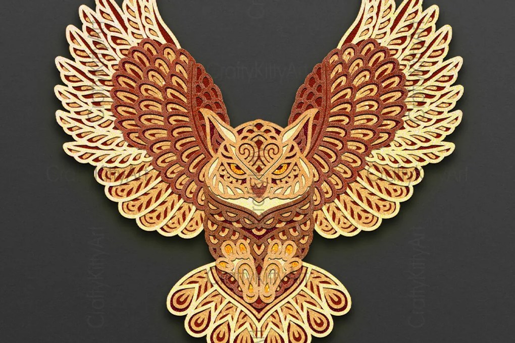 Intra απο ξύλο plywood 3mm-4mm πάχος 3d Owl , Mandala Layered Owl Δίασταση 7x7 cm INTRAFABR-124387869