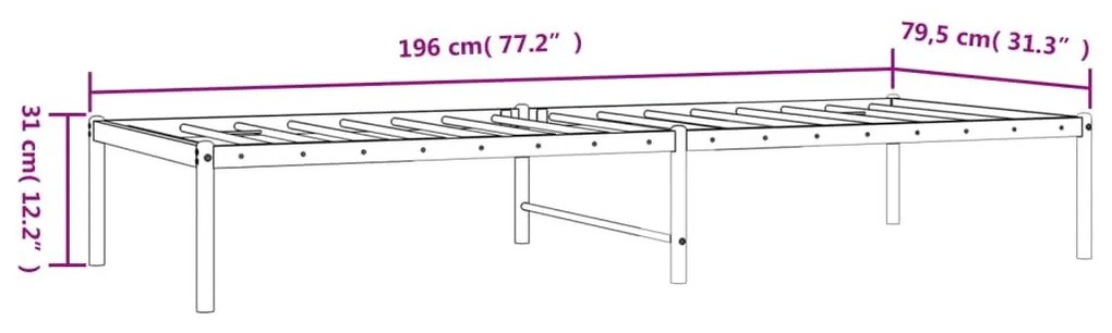 Πλαίσιο Κρεβατιού Μαύρο 75 x 190 εκ. Μεταλλικό - Μαύρο