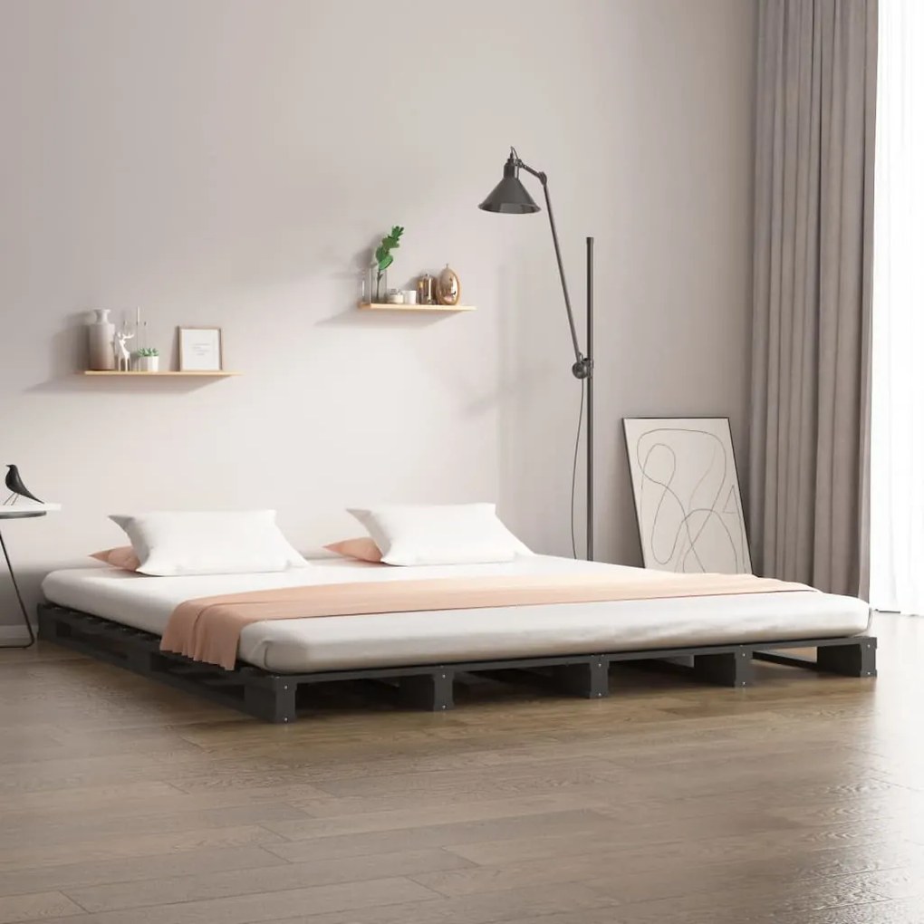 vidaXL Κρεβάτι από Παλέτες Γκρι 180x200εκ. Μασίφ Πεύκο 6FT Super King