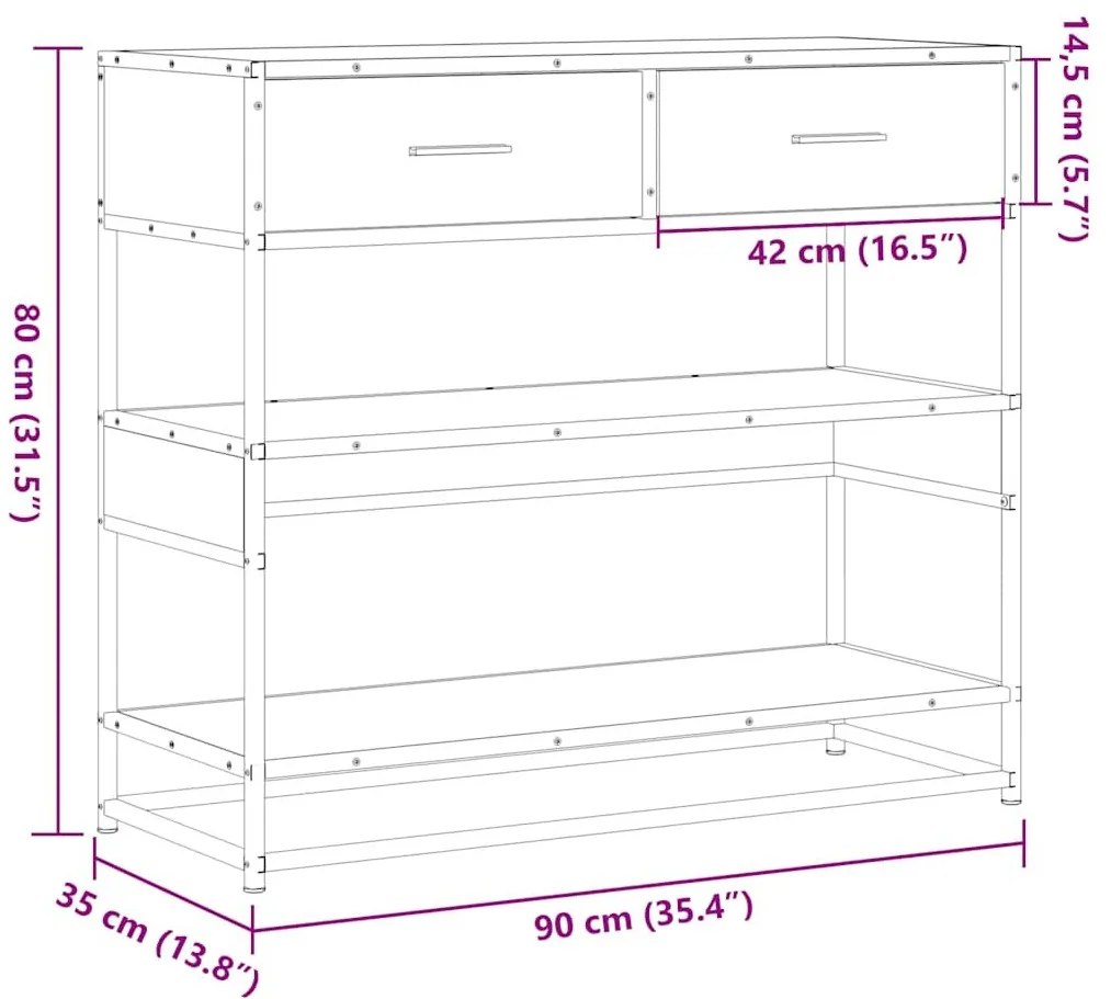 Τραπέζι Κονσόλα Sonoma Δρυς 90x35x80 εκ. Επεξεργασμένο Ξύλο - Καφέ