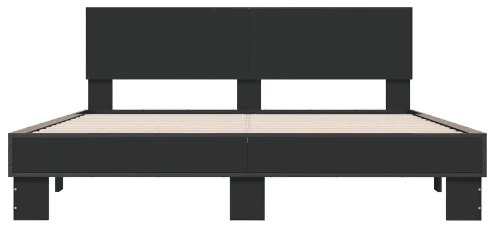 vidaXL Πλαίσιο Κρεβατιού Μαύρο 160x200 εκ. Επεξ. Ξύλο &amp; Μέταλλο