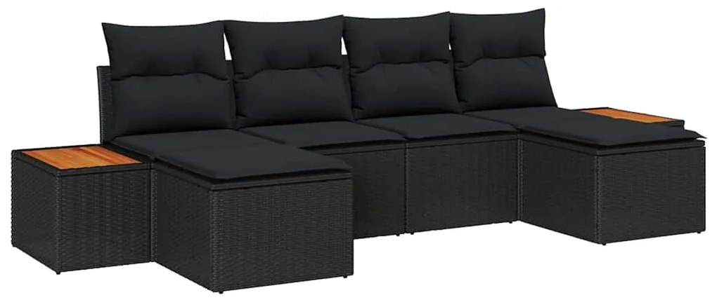 vidaXL Σετ Καναπέ Κήπου με μαξιλάρι 6 pcs Μαύρο Πολυ ράταν