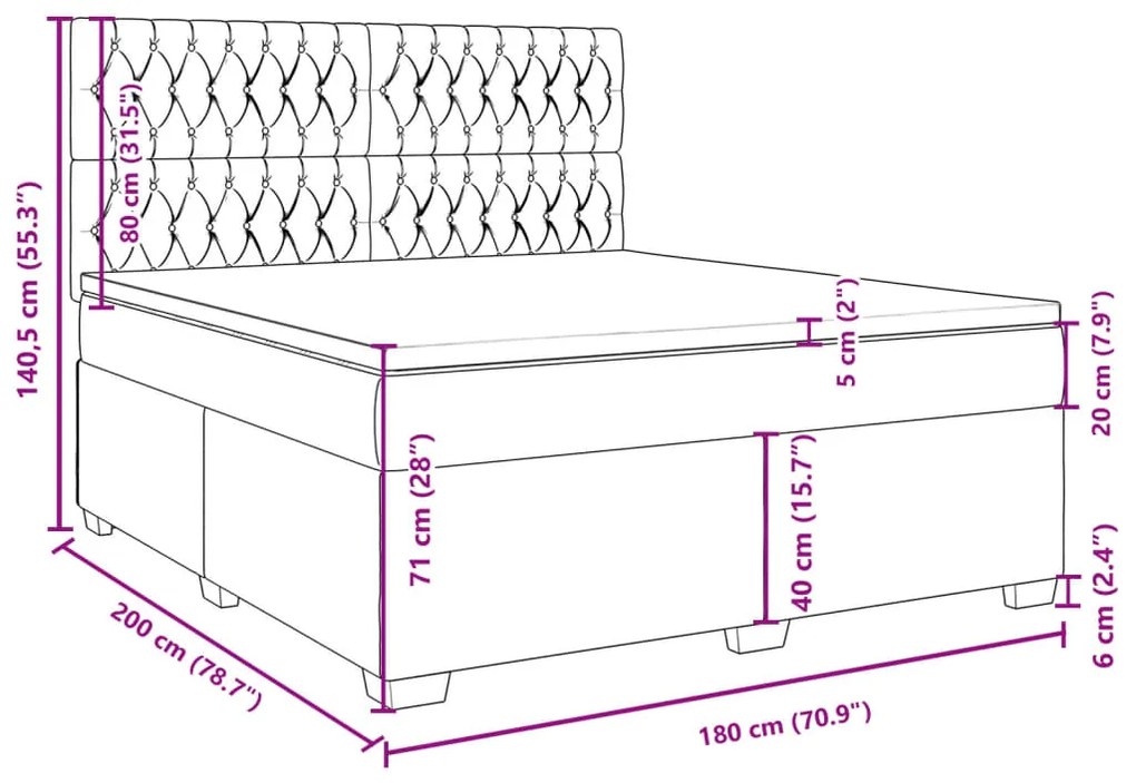 Κρεβάτι Boxspring με Στρώμα Μπλε 180x200 εκ. Βελούδινο - Μπλε