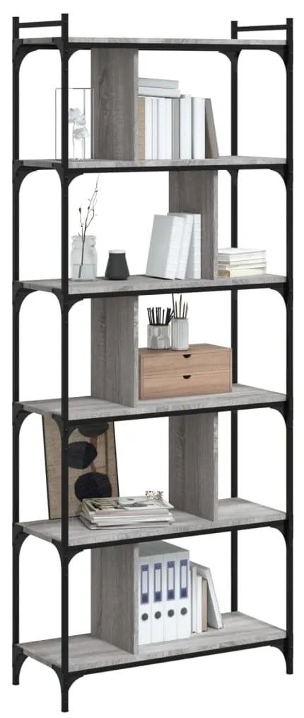 vidaXL Βιβλιοθήκη 6 Επιπέδων Γκρι Sonoma 76 x 32 x 192 εκ. Επεξ. Ξύλο