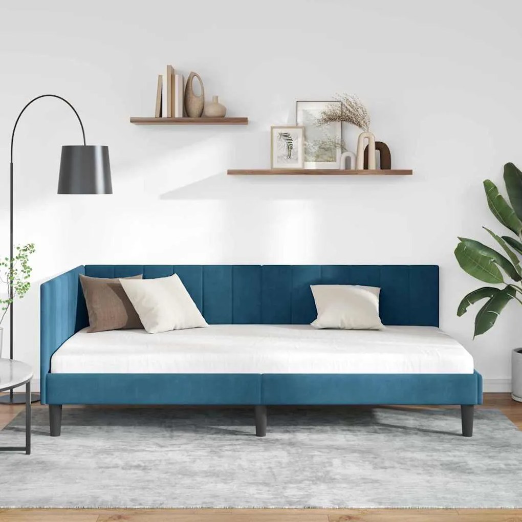 vidaXL Κρεβάτι Γωνίας με κεφαλάρι Μπλε 100 x 200 cm Βελούδο