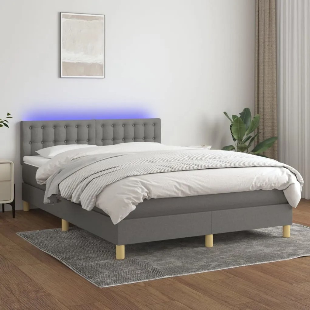 Κρεβάτι Boxspring με Στρώμα &amp; LED Σκ.Γκρι 140x200 εκ Υφασμάτινο