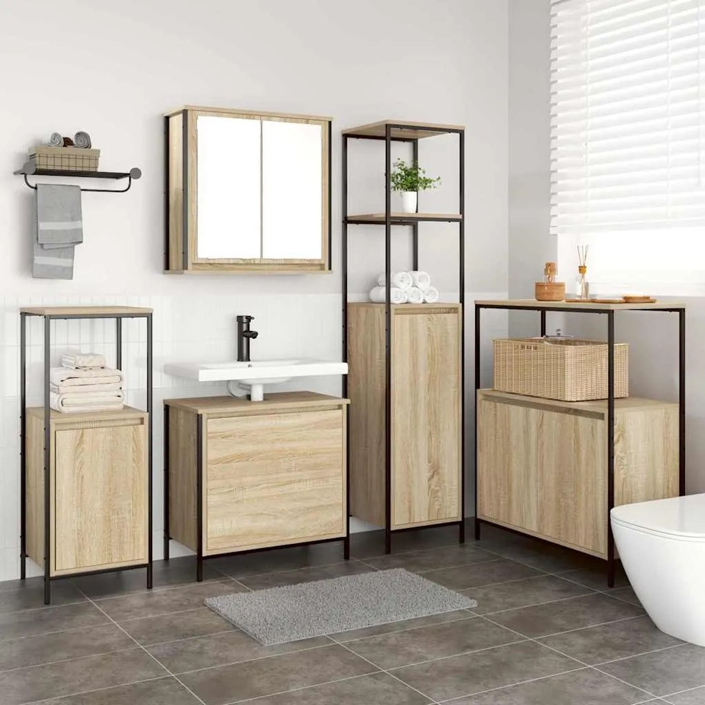 vidaXL Σετ Επίπλων Μπάνιου με ράφι 5 pcs Μπεζ 76.5 x 35 x 95 εκ