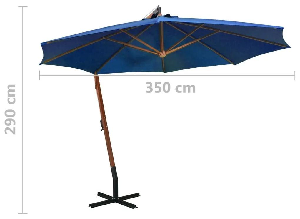 Ομπρέλα Κρεμαστή με Ιστό Αζούρ Μπλε 3,5x2,9 μ Μασίφ Ξύλο Ελάτης - Μπλε
