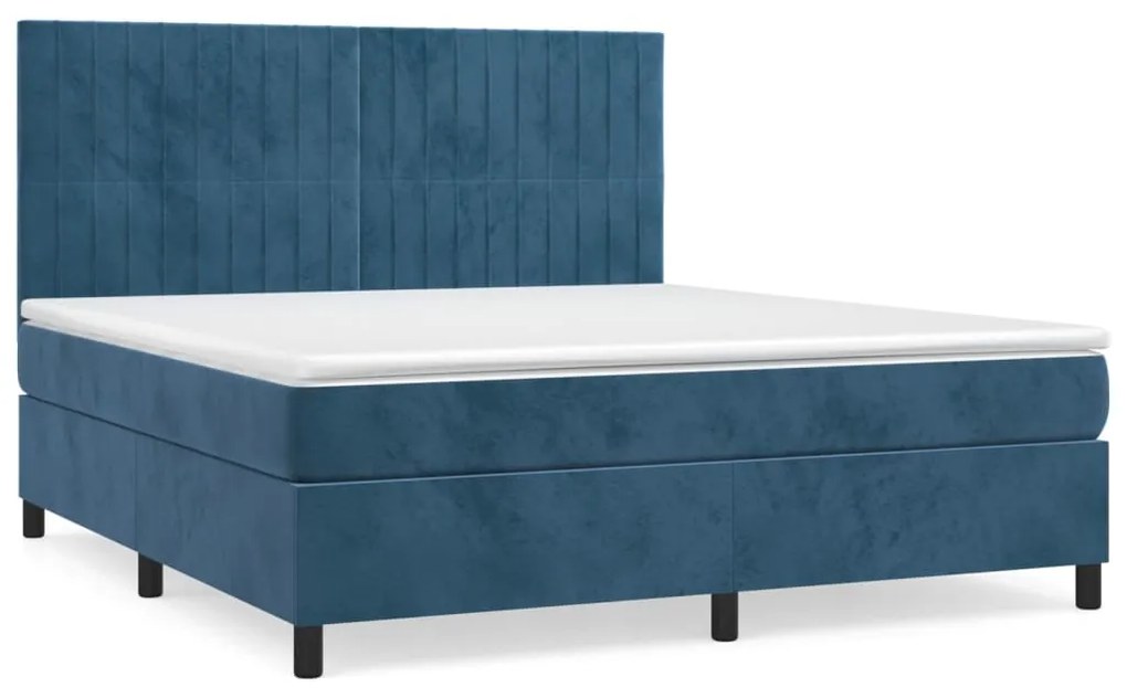 vidaXL Κρεβάτι Boxspring με Στρώμα Σκούρο Μπλε 160x200 εκ. Βελούδινο