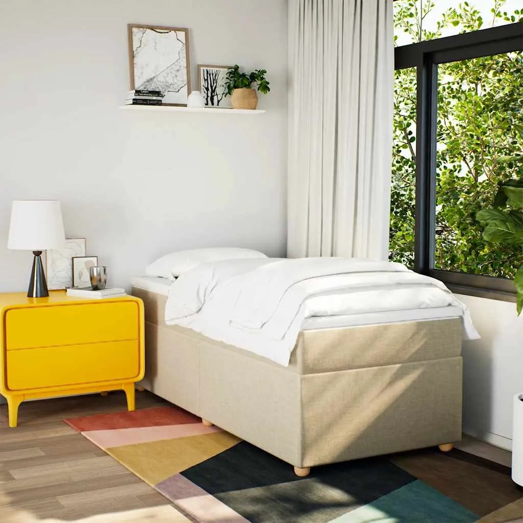 vidaXL Κρεβάτι Boxspring με Στρώμα Κρεμ 100 x 200 εκ. Υφασμάτινο