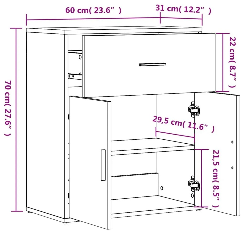 Βοηθητικό Ντουλάπι Καπνιστή Δρυς 60x31x70εκ. Επεξεργασμένο Ξύλο - Καφέ