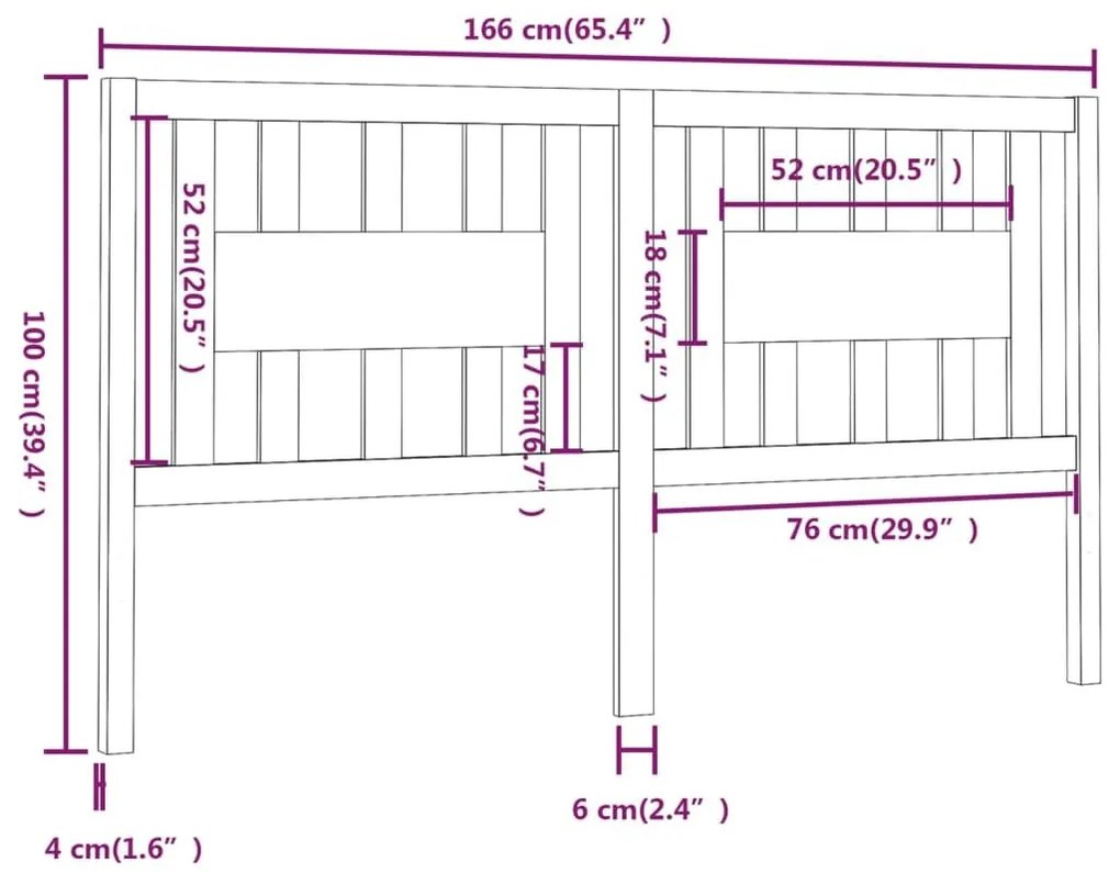 Κεφαλάρι Κρεβατιού Μαύρο 166 x 4 x 100 εκ. Μασίφ Ξύλο Πεύκου - Μαύρο