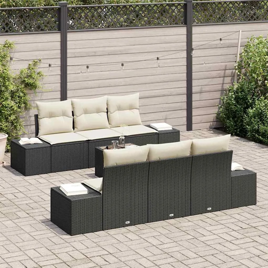 vidaXL Σετ Καναπέ Κήπου 7 pcs Μαύρο Πολυ ράταν