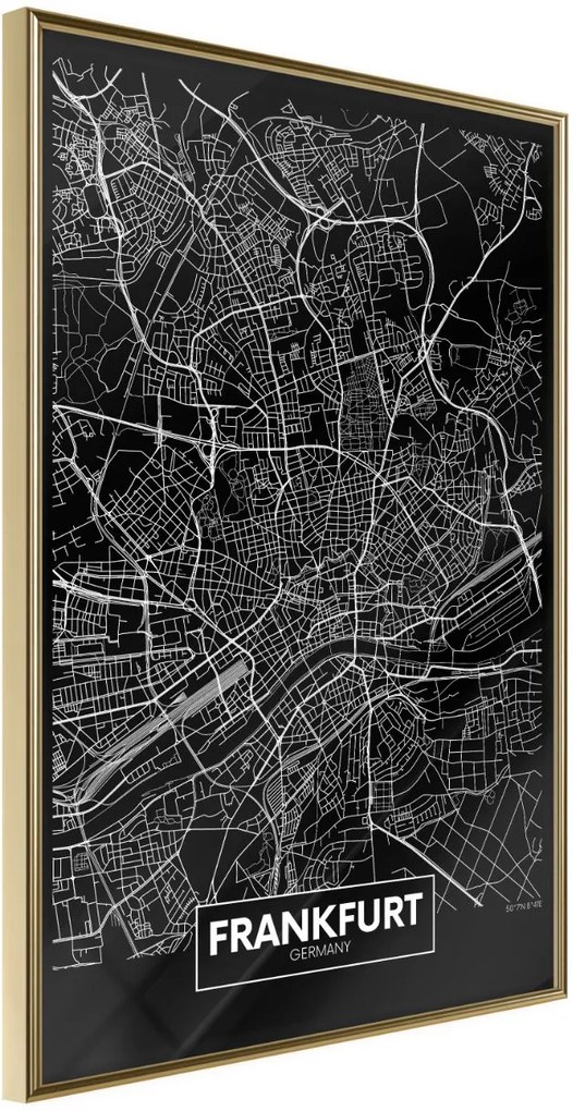 Αφίσα - City Map: Frankfurt (Dark) - 20x30 - Χρυσό - Χωρίς πασπαρτού