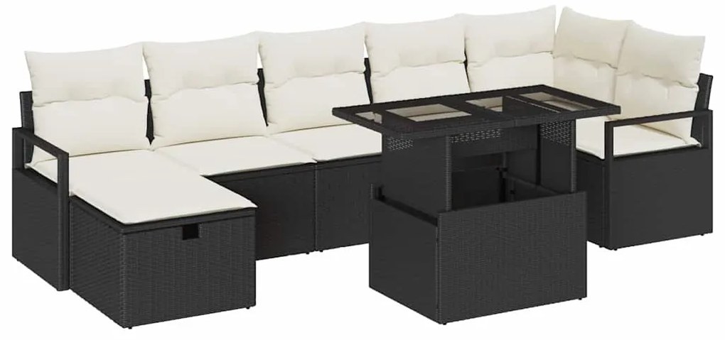 vidaXL Σετ Καναπέ Κήπου με μαξιλάρι 8 pcs Μαύρο Πολυ ράταν