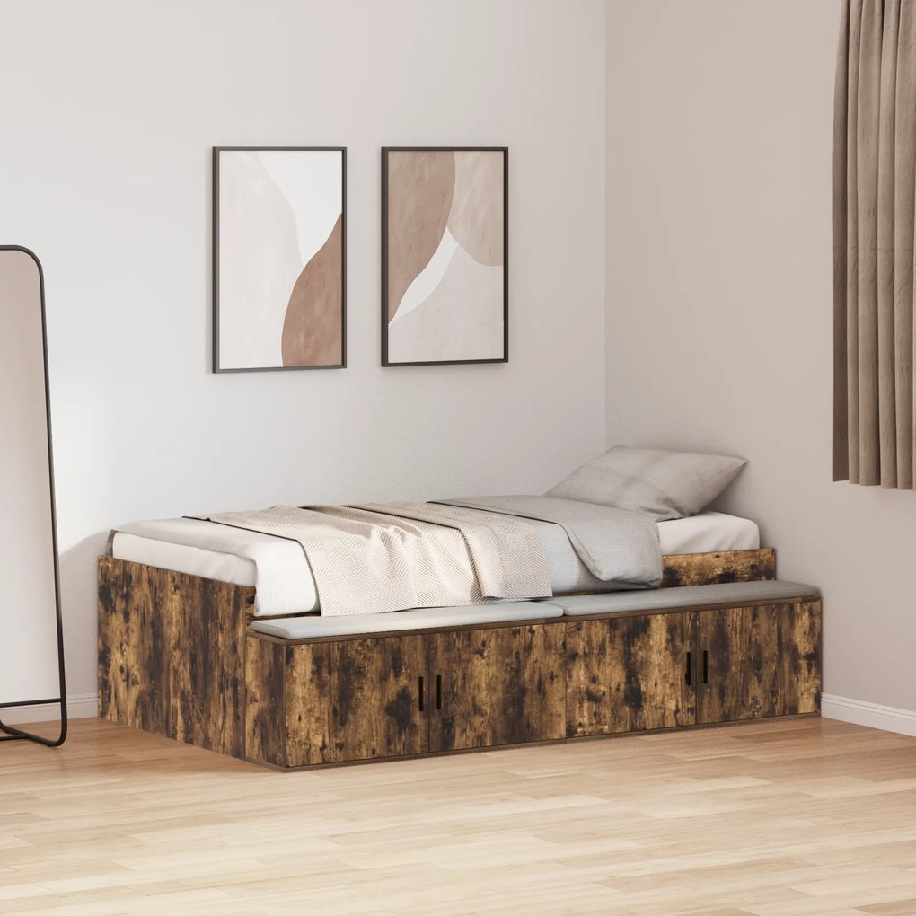 vidaXL Κρεβάτι Αποθήκευσης Καπνιστή Δρυς 90x200 εκ