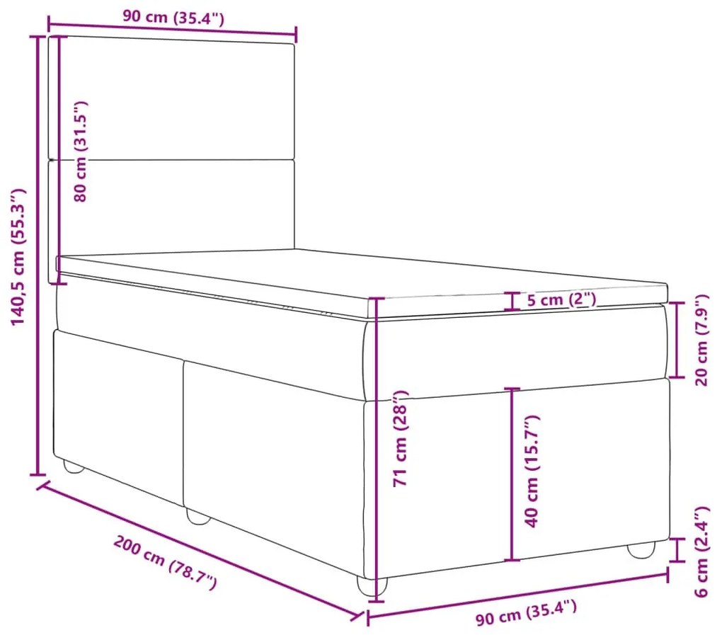 Κρεβάτι Boxspring με Στρώμα Σκούρο Καφέ 90x200 εκ. Υφασμάτινο - Καφέ