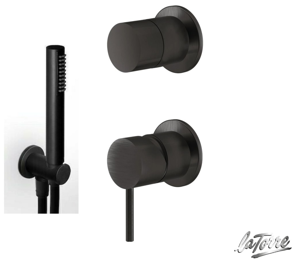 La Torre ELLE316 Black Brushed ΣΕΤ Επίτοιχη παροχή νερού+Τηλέφωνο+Σπιράλ+Μίκτης εντοιχισμού