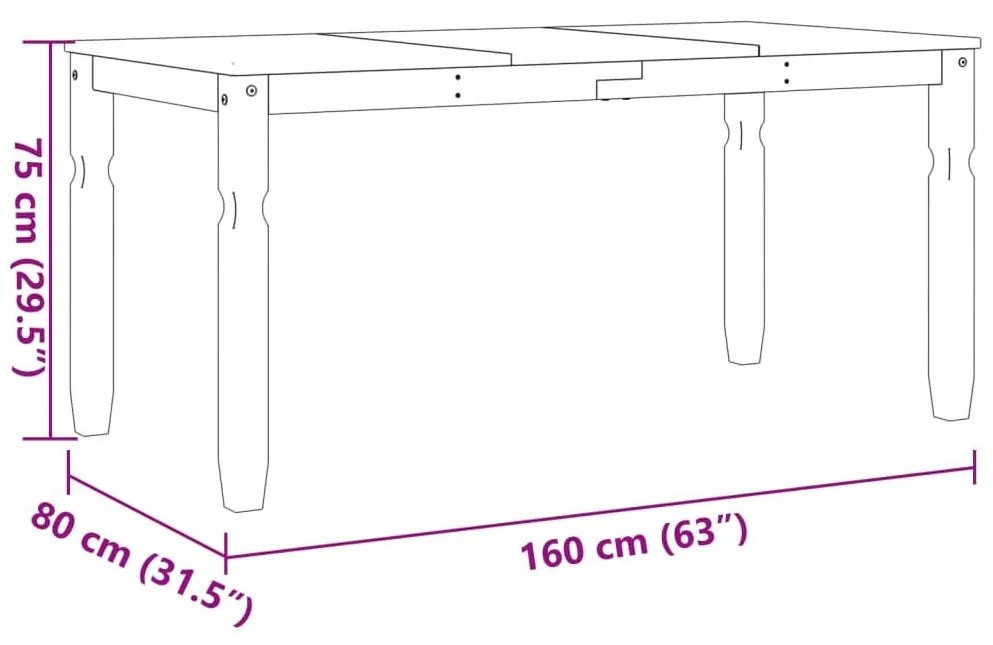 Τραπεζαρία Corona Γκρι 160 x 80 x 75 εκ. από Μασίφ Ξύλο Πεύκου - Γκρι