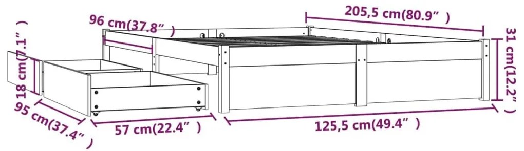 Πλαίσιο Κρεβατιού με Συρτάρια 120 x 200 εκ. - Καφέ