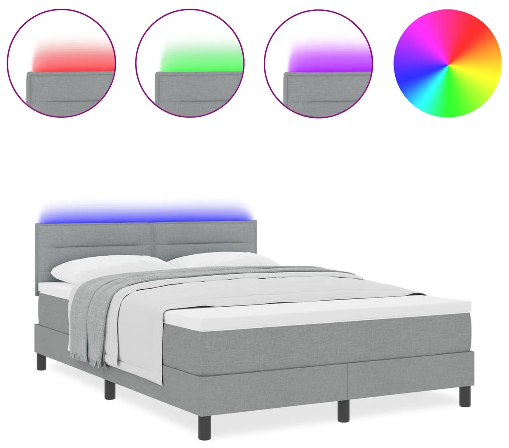 vidaXL κρεβάτι box spring  με στρώμα & LED φως γκρι 160x200 εκ. ύφασμα