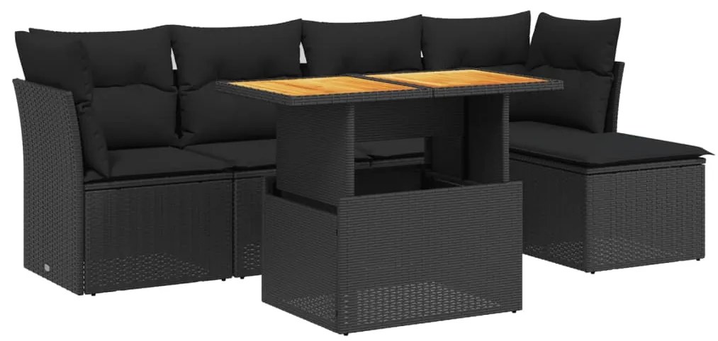vidaXL Καναπές Κήπου 6 Τεμαχίων Μαύρο από Συνθετικό Ρατάν με Μαξιλάρια
