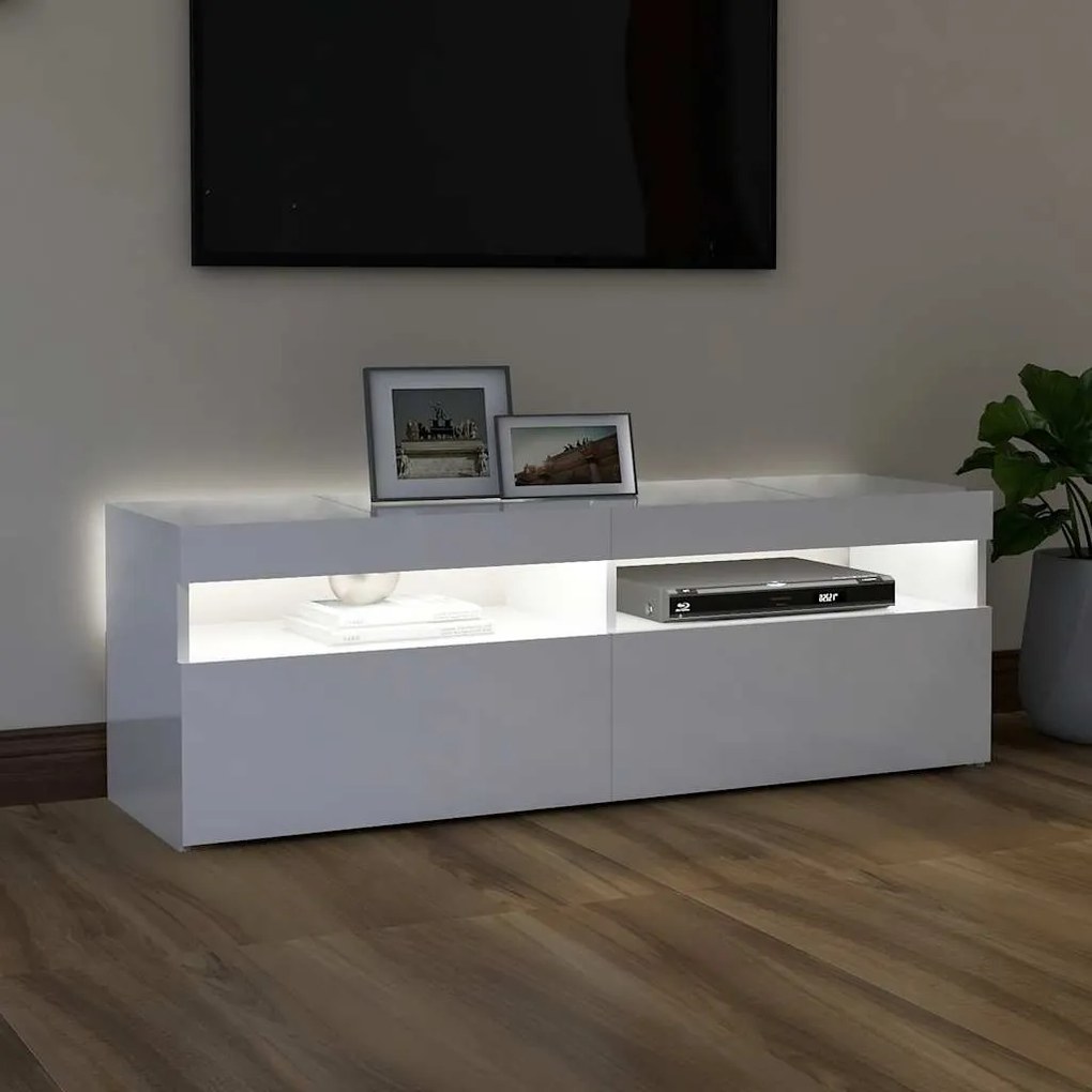 vidaXL Έπιπλο Τηλεόρασης με LED Γυαλιστερό Λευκό 120 x 35 x 40 εκ.