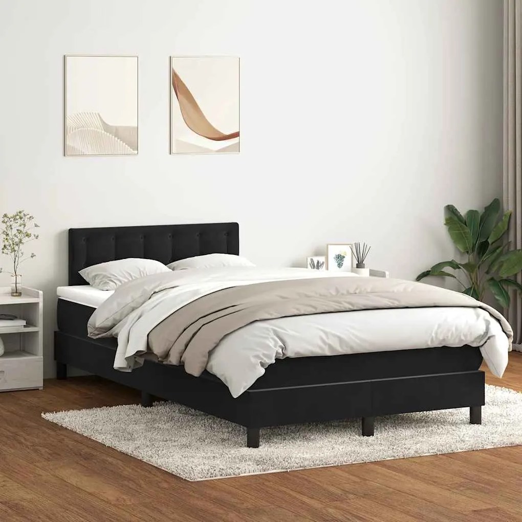 vidaXL Κρεβάτι Boxspring με Στρώμα Μαύρο 1120x210 εκ. Βελούδινο