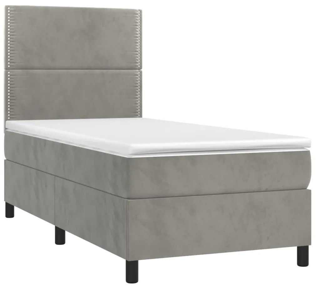 vidaXL Κρεβάτι Boxspring με Στρώμα Ανοιχτό Γκρι 90x200 εκ. Βελούδινο