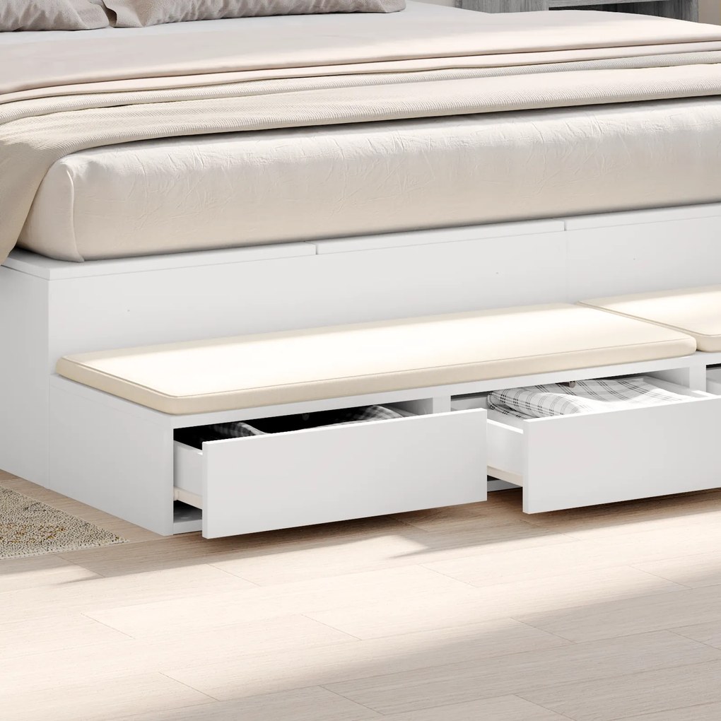 vidaXL Συρτάρια Κρεβατιού Λευκό 200x36,5x16,5 εκ. Μηχανικά Ξύλο