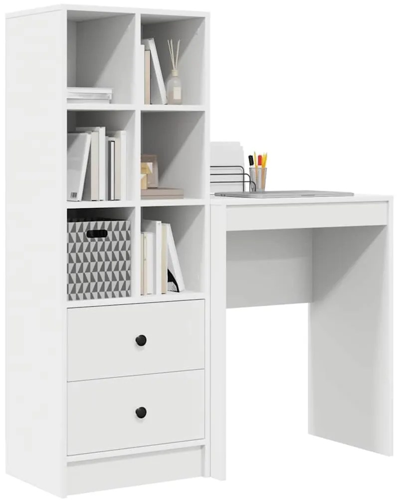 vidaXL Γραφείο με αποθηκευτικό χώρο 2 pcs Λευκό 45.5 x 34 x 127 εκ