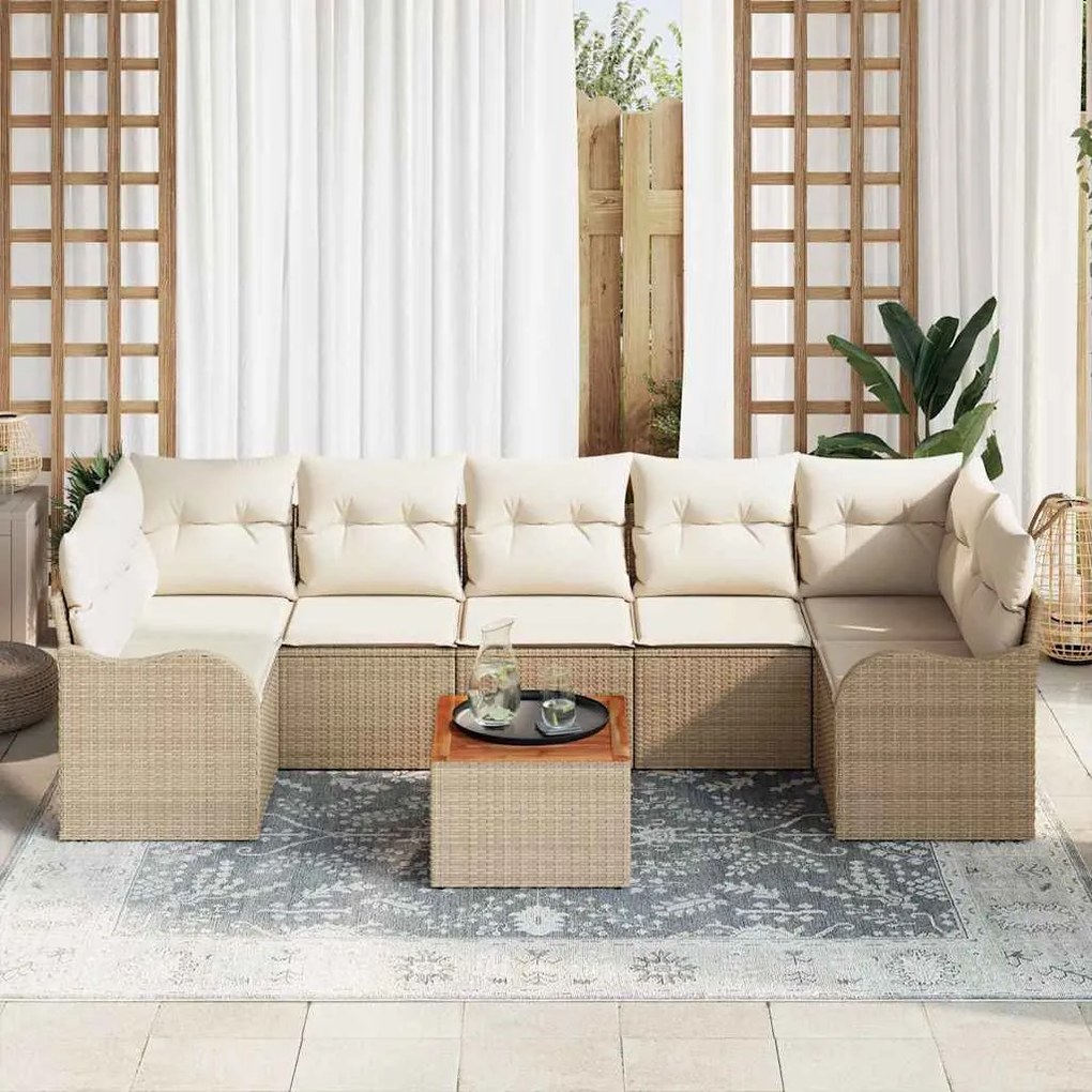 vidaXL Σετ Καναπέ Κήπου 8 pcs Μπεζ Πολυ ράταν