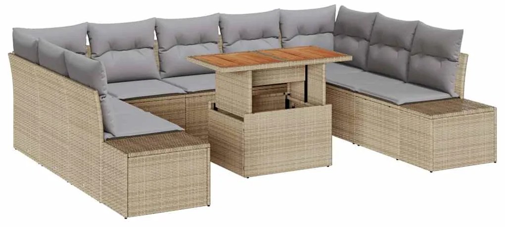 vidaXL Σέτ φαγητού για κήπο με μαξιλάρι 10 pcs Μπεζ και Γκρι