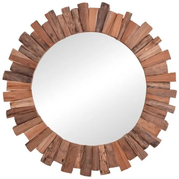 Καθρέπτης Rounder Pakoworld teak ξύλο Φ100x5εκ 338-000009 338-000009 Καφέ