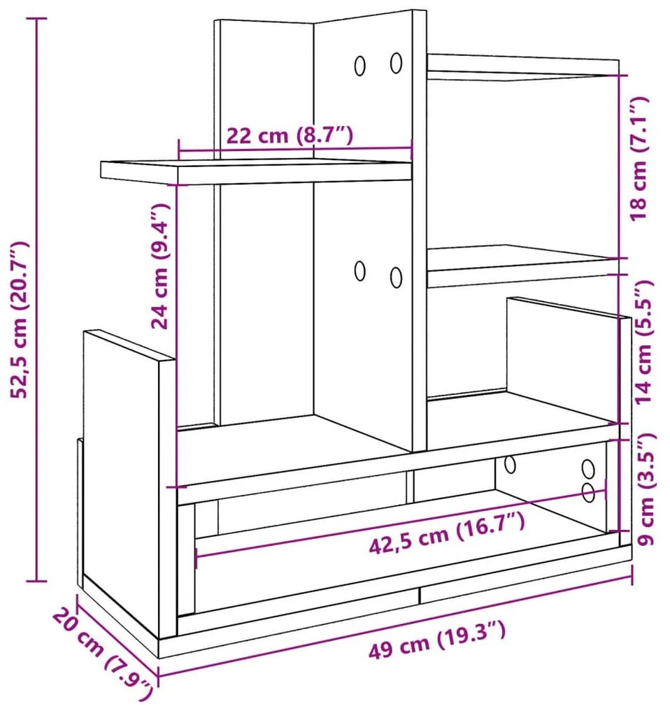 Έπιπλο Οργάνωσης Γραφείου Γκρι Σκυρ. 49x20x52,5 εκ Επεξ. Ξύλο