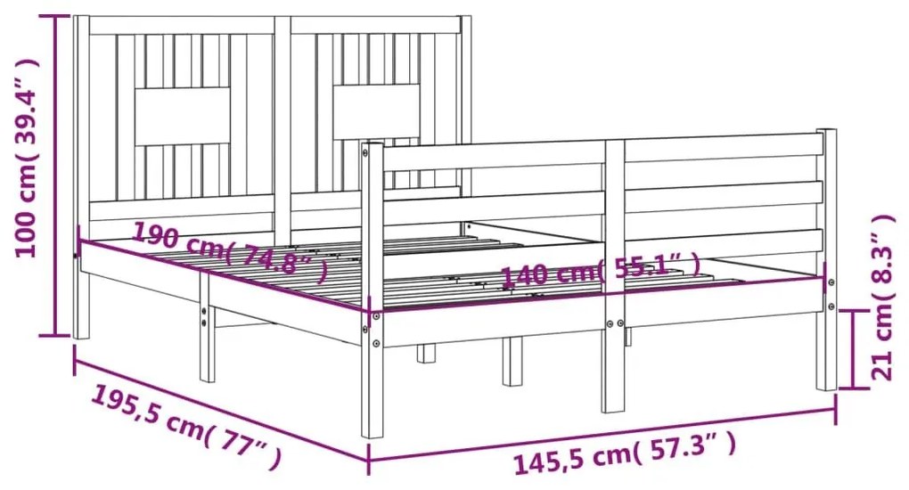 Πλαίσιο Κρεβατιού με Κεφαλάρι Λευκό 140x190 εκ. Μασίφ Ξύλο - Λευκό