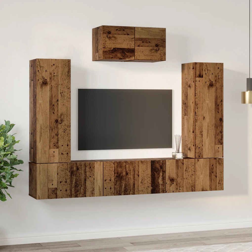 vidaXL Σετ επίπλου τηλεόρασης 7 pcs Παλιό ξύλο 180 x 30 x 120 εκ.