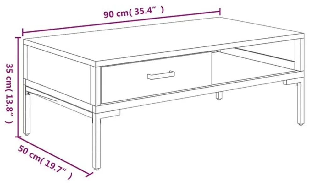 Τραπεζάκι Σαλονιού Μαύρο 90 x 50 x 35 εκ. από Μασίφ Ξύλο Πεύκου - Μαύρο