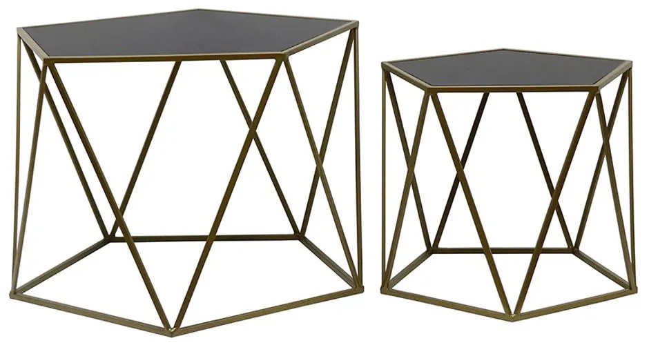 DIAMOND COFFEE TABLE SET 2ΤΕΜ ΜΑΥΡΟ ΧΡΥΣΟ 61,5-43,5x64,5-46xH45-38cm - 04-0365