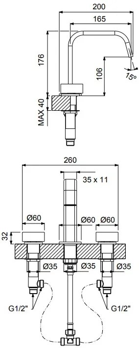 Μπαταρία νιπτήρα 3 οπών με βαλβίδα Clic Clac Halo Vicario-Inox