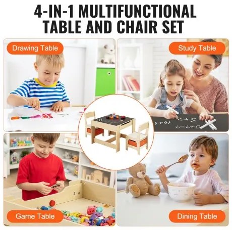 VEVOR Kids Table and Chair Set, Wooden Activity Table with Storage Space and Boxes, Kids Play Table for Toddlers Art, Craft, Reading, Learning