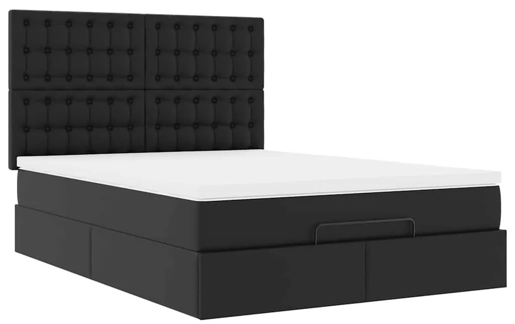 vidaXL Οθωμανικό κρεβάτι με στρώμα Μαύρο 140x200cm Faux Leather