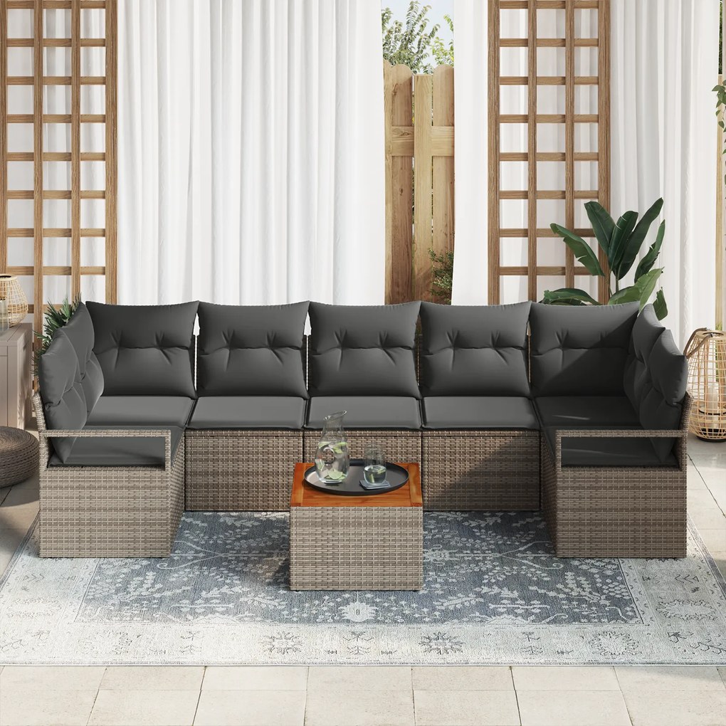 vidaXL Σετ Καναπέ Κήπου Γκρι 8 pcs Γκρι Μεγάλο Ρατάν