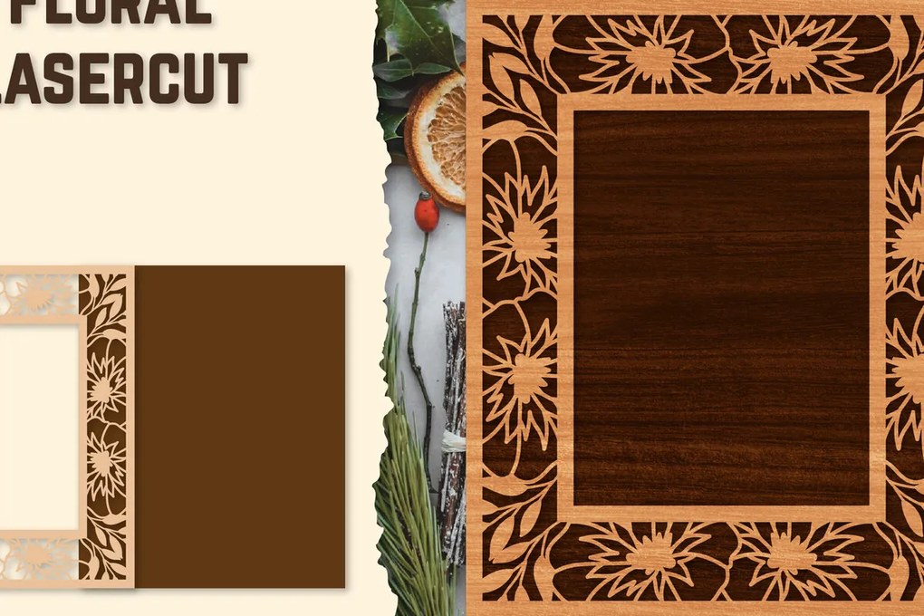Intra απο ξύλο plywood 3mm-4mm πάχος - Κορνίζα Photo Floral Lasercut Δίασταση 20x25 cm INTRAFABR-123558420