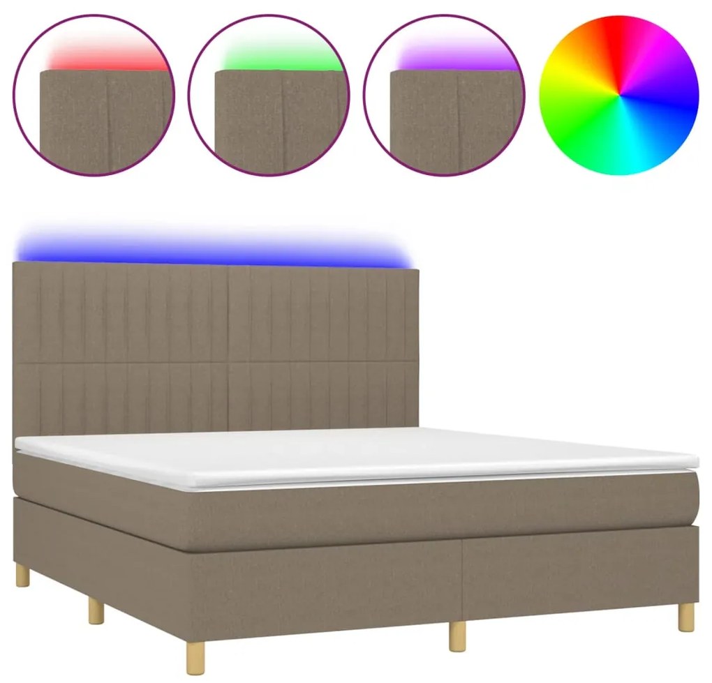 vidaXL Κρεβάτι Boxspring με Στρώμα &amp; LED Taupe 180x200 εκ. Υφασμάτινο