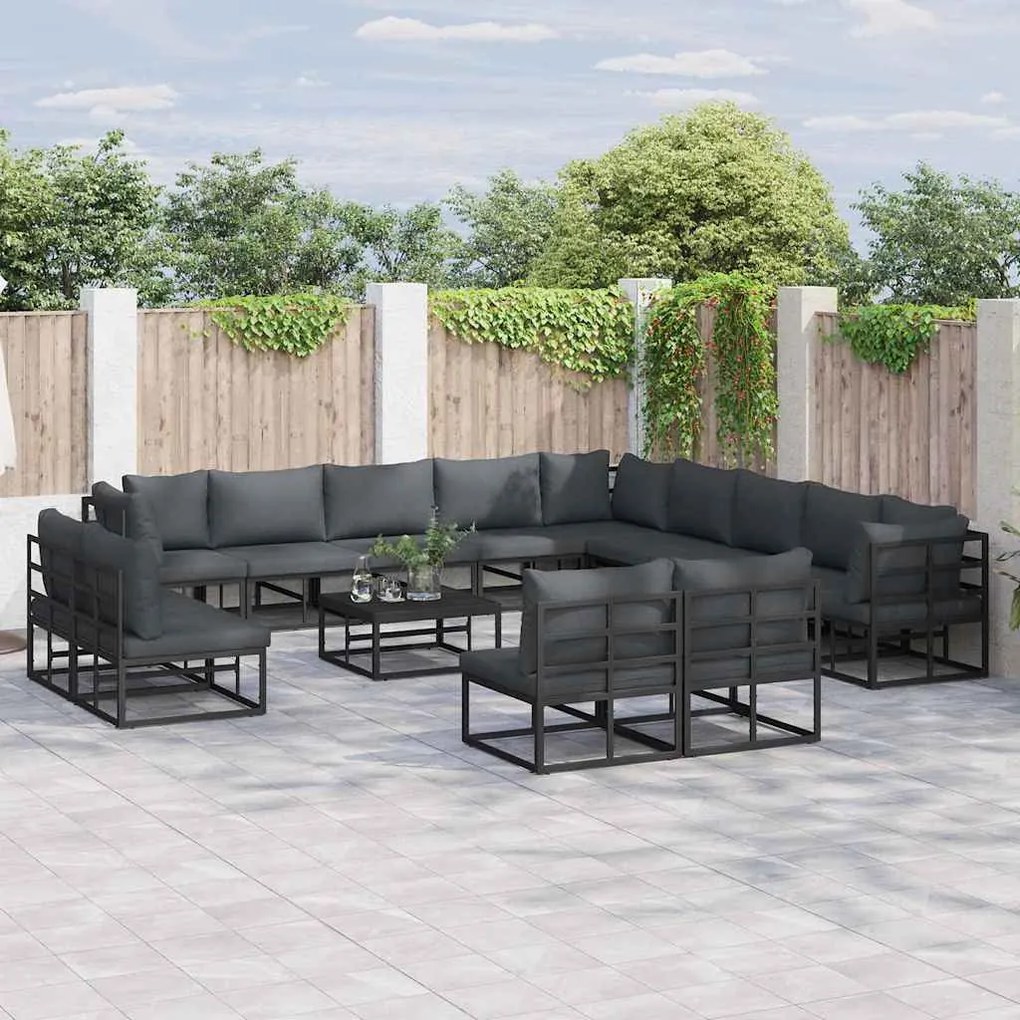 vidaXL Σετ Καναπέ Κήπου 13 pcs Μαύρο 353 x 353 x 71 εκ Αλουμίνιο