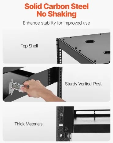 VEVOR 12U Open Frame Network Rack, 585 mm Depth, Wall Mounted or Floor Standing Server Rack, Heavy Duty 4 Post, with Vented Shelves &amp; Mounting Hardware, Holds All Your Networking IT Equipment AV Gear