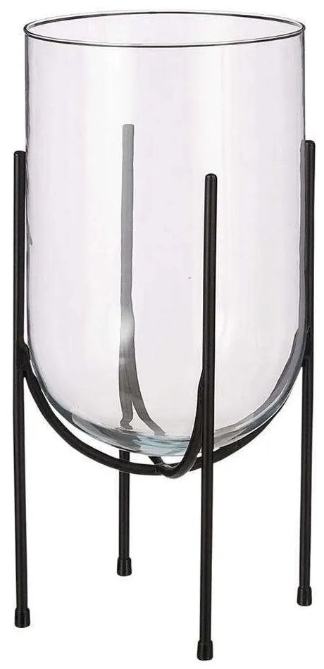 Βάζο Γυάλινο Σε Μεταλλική Βάση 02.1109789 21,5x40cm Clear-Black Metal, Glass