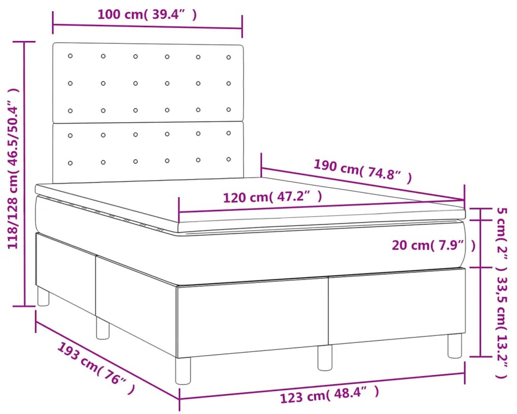 Κρεβάτι Boxspring με Στρώμα &amp; LED Ροζ 120x190 εκ. Βελούδινο - Ροζ